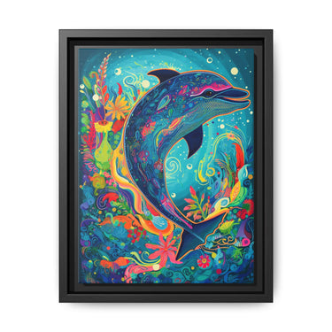 Ocean Bloom Dolphin Canvas Wall Art with Frame